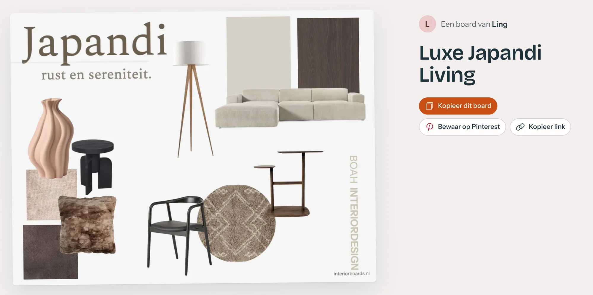A shared board with buttons to copy it, save it to Pinterest or copy the link.