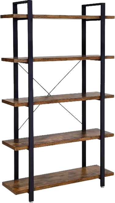 MIRA Home - Boekenrek - Woonkamer - Rustiek - Hout/Metaal - Bruin/Zwart - 29,5x105x177,5