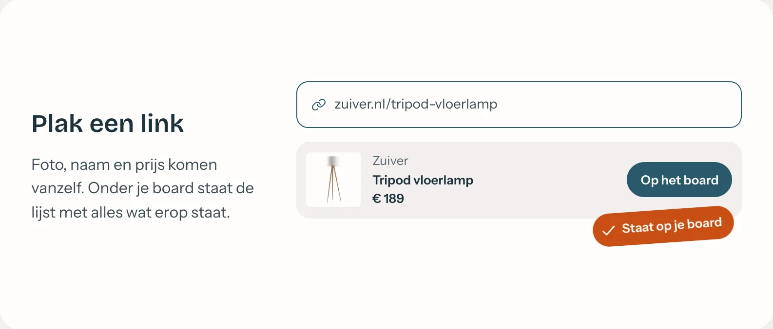A link from an online shop pasted in: the photo, name and price of the floor lamp appear on their own.